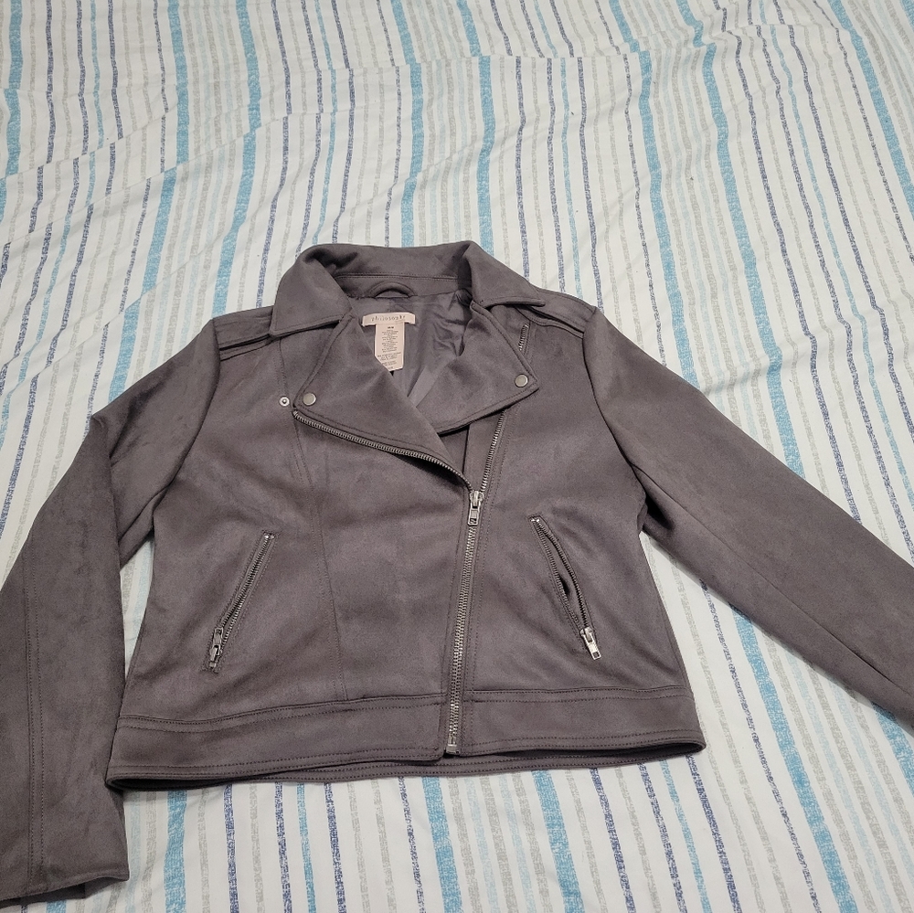 Faux suede/leather moto jacket